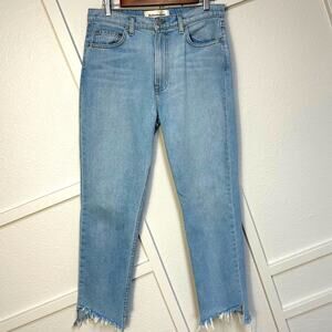 Reformation High Rise Tapered Straight Leg Asymmetrical Raw Hem Jeans Sz: 29